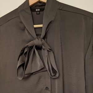 Uniqlo charcoal silky blouse